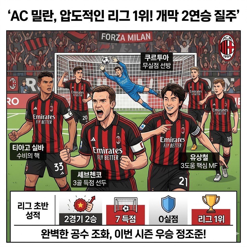 [세리에A 개막] AC밀란 폭풍 질주! 무실점 1위 등극